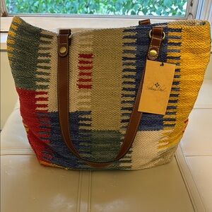 Patricia Nash Salaways Red and Blue Tote with Bohemian Flair